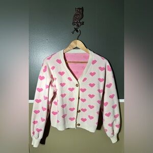 Pink Heart Patterned Women's Sweater
